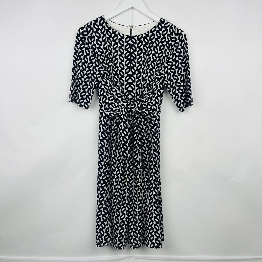 Maggy London Pearl Faux Wrap Geo Print Midi Dress Size 6